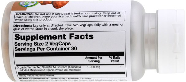 補充劑，藥用蘑菇 - Solaray, Organically Grown Fermented Shiitake, 60 Veggie Caps