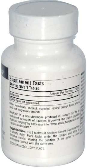 補充劑，褪黑激素1毫克 - Source Naturals, Melatonin, Orange Flavored Lozenge, 1 mg, 100 Lozenges