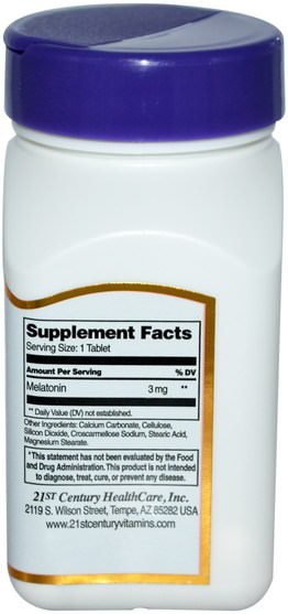 補充劑，褪黑激素3毫克 - 21st Century, Melatonin, 3 mg, 200 Tablets