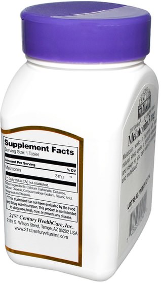 補充劑，褪黑激素3毫克 - 21st Century, Melatonin, 3 mg, 90 Tablets
