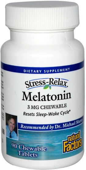 補充劑，褪黑激素3毫克 - Natural Factors, Stress-Relax, Melatonin, 3 mg, 90 Chewable Tablets
