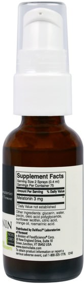 補充劑，褪黑素3毫克，睡覺 - DaVinci Laboratories of Vermont, Melatonin Spray, 1 fl oz (30 ml)