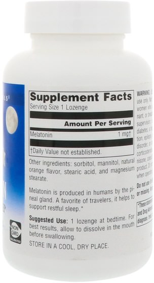 補充劑，褪黑激素複合物 - Source Naturals, Melatonin, Orange Flavored Lozenge, 1 mg, 300 Lozenges