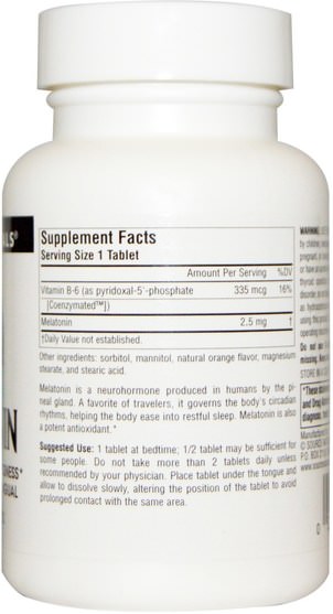補充劑，褪黑激素複合物 - Source Naturals, Melatonin, Orange Flavored Lozenge, 2.5 mg, 240 Lozenges
