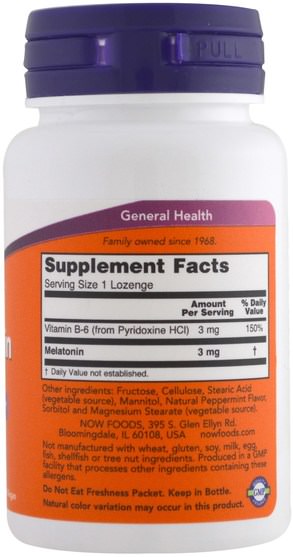 補充劑，褪黑激素 - Now Foods, Melatonin, 3 mg, 180 Lozenges