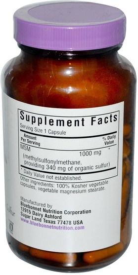 補品，礦物質 - Bluebonnet Nutrition, MSM, 1000 mg, 120 Vcaps