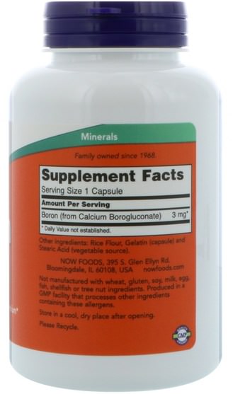 補充劑，礦物質，硼 - Now Foods, Boron, 3 mg, 250 Capsules
