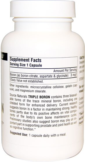 補充劑，礦物質，硼 - Source Naturals, Triple Boron, 3 mg, 200 Capsules