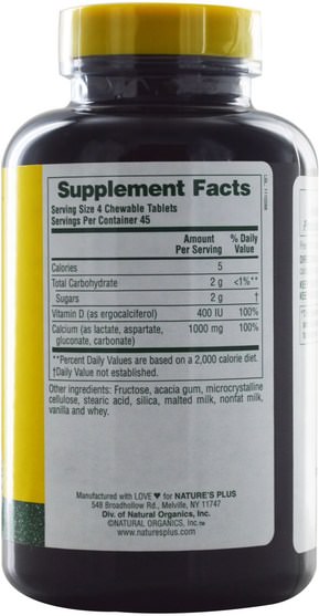 補品，礦物質，鈣，咀嚼鈣 - Natures Plus, Chewable Calcium Malted Milk Balls w/ Vitamin D, 180 Tablets