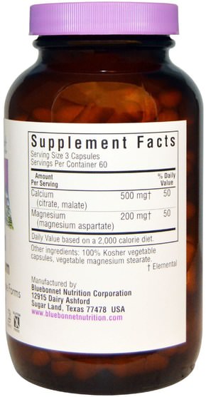 補品，礦物質，檸檬酸鈣 - Bluebonnet Nutrition, Calcium Plus Magnesium, 180 Veggie Caps