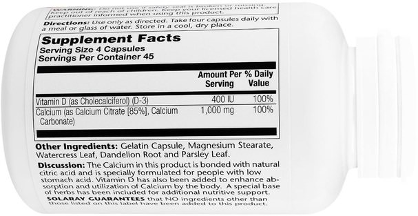 補品，礦物質，檸檬酸鈣 - Solaray, Calcium Citrate with Vitamin D-3, 180 Capsules
