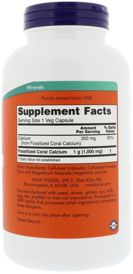 補品，礦物質，鈣，珊瑚鈣 - Now Foods, Coral Calcium, 1.000 mg, 250 Veg Capsules