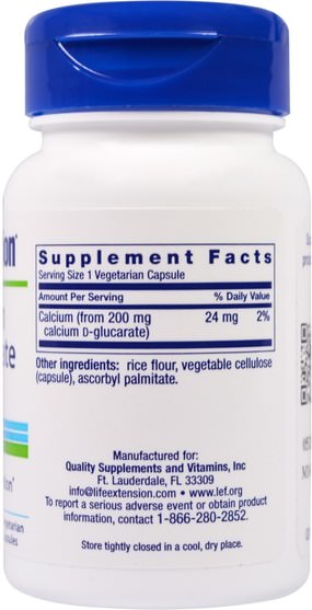 補充劑，礦物質，鈣和葡萄糖酸鈣 - Life Extension, Calcium D-Glucarate, 200 mg, 60 Veggie Caps