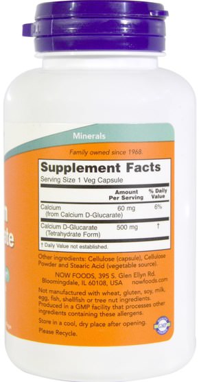 補充劑，礦物質，鈣和葡萄糖酸鈣 - Now Foods, Calcium D-Glucarate, 500 mg, 90 Veggie Caps