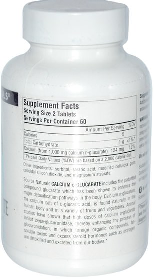 補充劑，礦物質，鈣和葡萄糖酸鈣 - Source Naturals, Calcium D-Glucarate, 500 mg, 120 Tablets
