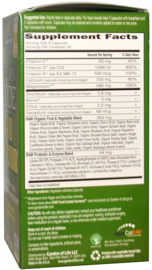 補品，礦物質，鈣 - Garden of Life, Vitamin Code, Raw Calcium, 120 UltraZorbe Vegetarian Capsules