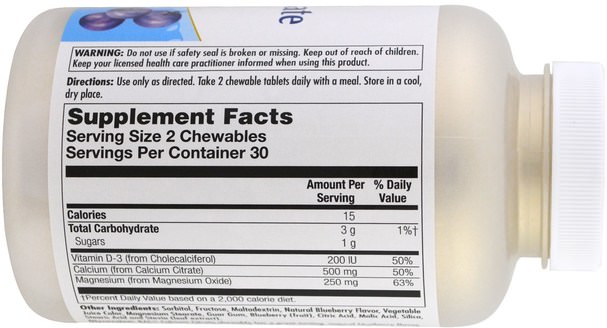 補品，礦物質，鈣 - KAL, Calcium Citrate Chewable, Natural Blueberry Flavor, 60 Chewables