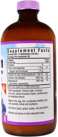 補品，礦物質，鈣，液體鈣 - Bluebonnet Nutrition, Liquid Calcium Magnesium Citrate Plus Vitamin D3, Natural Blueberry Flavor, 16 fl oz (472 ml)