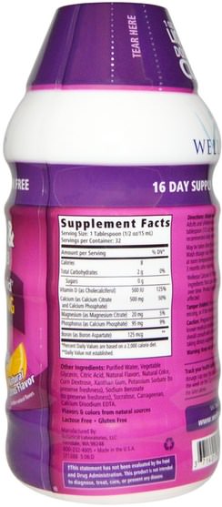 補品，礦物質，鈣，液體鈣 - Wellesse Premium Liquid Supplements, Calcium & Vitamin D3, Sugar Free, Natural Citrus Flavor, 16 fl oz (480 ml)