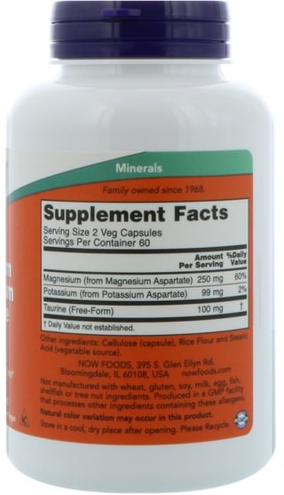 補充劑，礦物質，天門冬氨酸鈣和鎂 - Now Foods, Magnesium & Potassium Aspartate, 120 Capsules