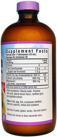 補充劑，礦物質，鈣和鎂 - Bluebonnet Nutrition, Liquid Calcium, Magnesium Citrate Plus Vitamin D3, Natural Lemon Flavor, 16 fl oz (472 ml)