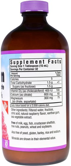 補充劑，礦物質，鈣和鎂 - Bluebonnet Nutrition, Liquid Calcium, Magnesium Citrate Plus Vitamin D3, Natural Raspberry Flavor, 16 fl oz (472 ml)