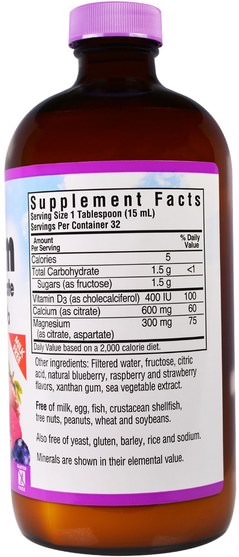 補充劑，礦物質，鈣和鎂 - Bluebonnet Nutrition, Liquid Calcium Magnesium Citrate Plus Vitamin D3, Natural Mixed Berry Flavor, 16 fl oz (472 ml)