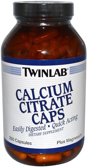 補充劑，礦物質，鈣和鎂，檸檬酸鈣 - Twinlab, Calcium Citrate Caps, Plus Magnesium, 250 Capsules