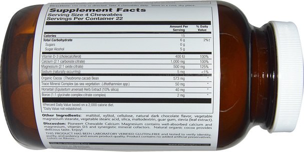 補品，礦物質，鈣和鎂，咀嚼鈣 - Pioneer Nutritional Formulas, Chewable Calcium Magnesium, Dark Chocolate with Organic Cocoa, 90 Chewables