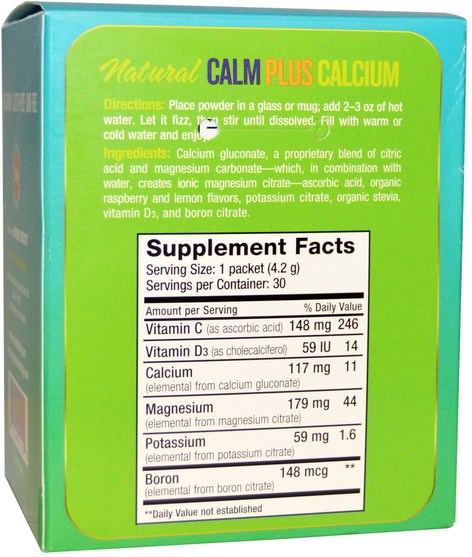 補品，礦物質，鈣和鎂，自然平靜 - Natural Vitality, Natural Calm Plus Calcium, Raspberry-Lemon Flavor, 30 Single-Serving Packs, 0.15 oz (4.2 g) Each
