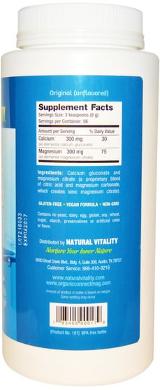 補充劑，礦物質，鈣和鎂 - Natural Vitality, Balanced CalMag, Original (Unflavored), 16 oz (454 g)