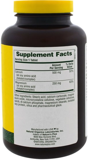 補充劑，礦物質，鈣和鎂 - Natures Plus, Cal/Mag, 500/250 mg, 180 Tablets