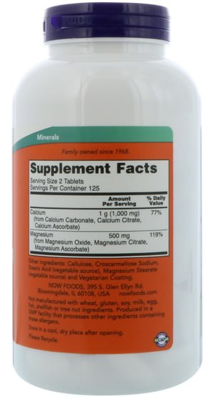 補充劑，礦物質，鈣和鎂 - Now Foods, Calcium & Magnesium, 250 Tablets