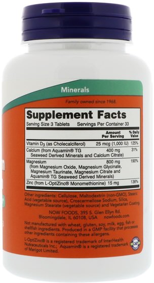 補充劑，礦物質，鈣和鎂 - Now Foods, Magnesium & Calcium, Reverse 2:1 Ratio with Zinc and Vitamin D-3, 100 Tablets