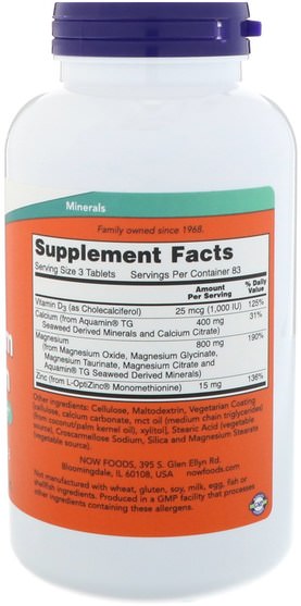 補充劑，礦物質，鈣和鎂 - Now Foods, Magnesium & Calcium, Reverse 2:1 Ratio with Zinc and Vitamin D-3 250 Tablets