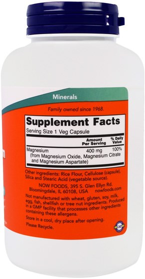 補充劑，礦物質，鈣和鎂 - Now Foods, Magnesium Caps, 400 mg, 180 Veggie Caps