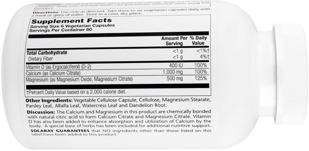 補充劑，礦物質，鈣和鎂 - Solaray, Cal-Mag Citrate, 400 IU Vitamin D, 360 Vegetarian Capsules
