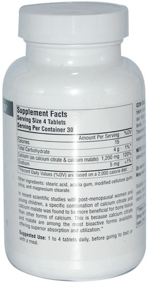 補品，礦物質，蘋果酸鈣 - Source Naturals, CCM Calcium, 300 mg, 120 Tablets