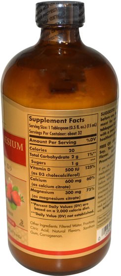 補品，礦物質，鈣 - Solgar, Calcium Magnesium Citrate, with Vitamin D3, Liquid, Natural Strawberry Flavor, 16 fl oz (473 ml)