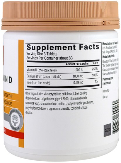 補品，礦物質，鈣 - Swisse, Calcium + Vitamin D, 250 Tablets