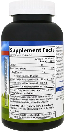 補充劑，礦物質，鈣維生素D，gummies - Carlson Labs, Calcium + D3 Gummies, Natural Fruit Flavors, 60 Veggie Gummies