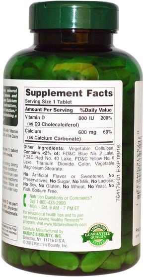 補充劑，礦物質，鈣維生素d - Natures Bounty, Calcium with Vitamin D3, 600 mg, 250 Tablets