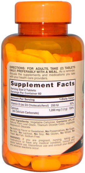 補充劑，礦物質，鈣維生素d - Sundown Naturals, Calcium, Plus Vitamin D3, 600 mg, 120 Tablets