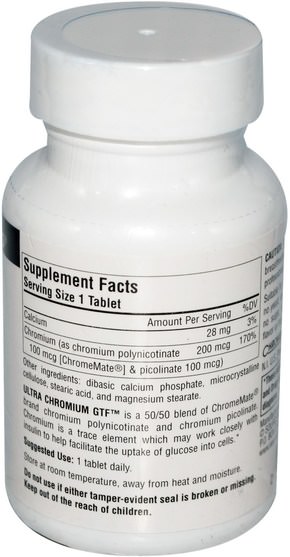 補充劑，礦物質，鉻gtf（葡萄糖耐量係數） - Source Naturals, Ultra Chromium GTF, 200 mcg, 120 Tablets