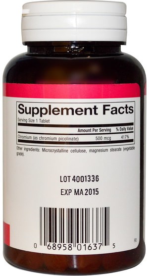 補充劑，礦物質，吡啶甲酸鉻 - Natural Factors, Chromium Picolinate, 500 mcg, 90 Tablets