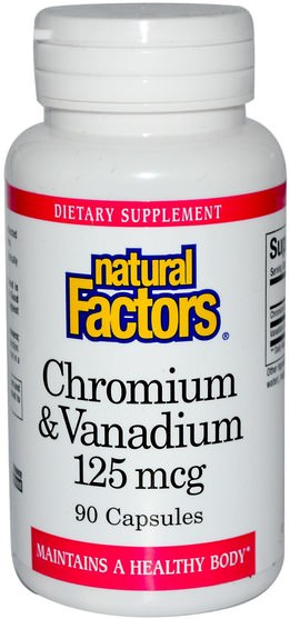 補充劑，礦物質，鉻和釩 - Natural Factors, Chromium & Vanadium, 125 mcg, 90 Capsules