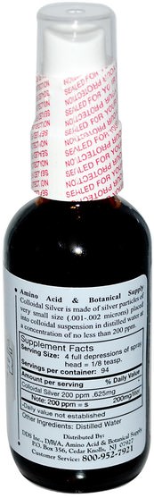 補品，礦物質，膠體銀 - Amino Acid & Botanical Supply, Colloidal Silver Spray, 200 ppm, 2 fl oz (59.14 ml)