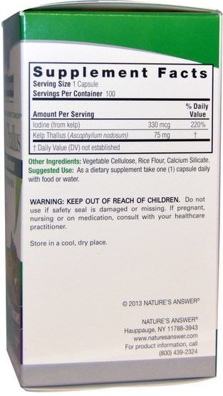 補品，礦物質，碘，各種藻類，海帶 - Natures Answer, Kelp Thallus, 75 mg, 100 Vegetarian Capsules