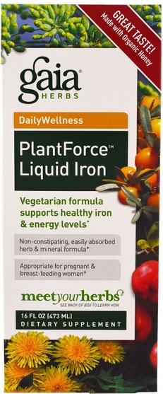 補品，礦物質，鐵 - Gaia Herbs, PlantForce Liquid Iron, 16 fl oz (473 ml)