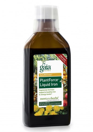 補品，礦物質，鐵，健康 - Gaia Herbs, PlantForce Liquid Iron, 8.5 fl oz (250 ml)